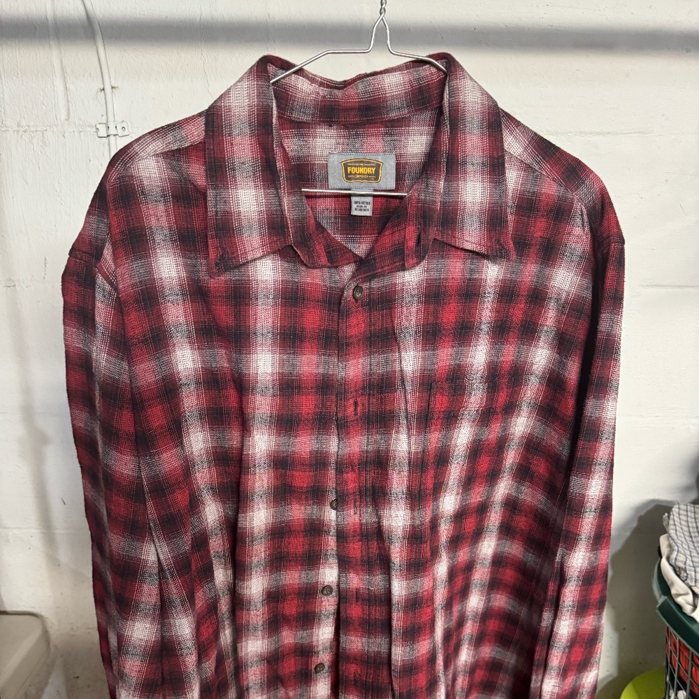 Foundry long sleeve flannel shirt - red/black/grey size 1XL